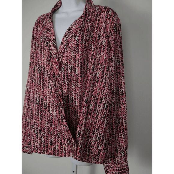 TOMMY HILFIGER Women's Chevron Long Sleeve Faux-Wrap Top XL - Picture 3 of 12